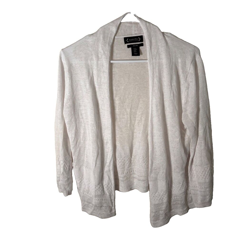Nanette Lepore Sweater Women's Medium Ivory 100% Linen 3/4 Sleeve Cardigan